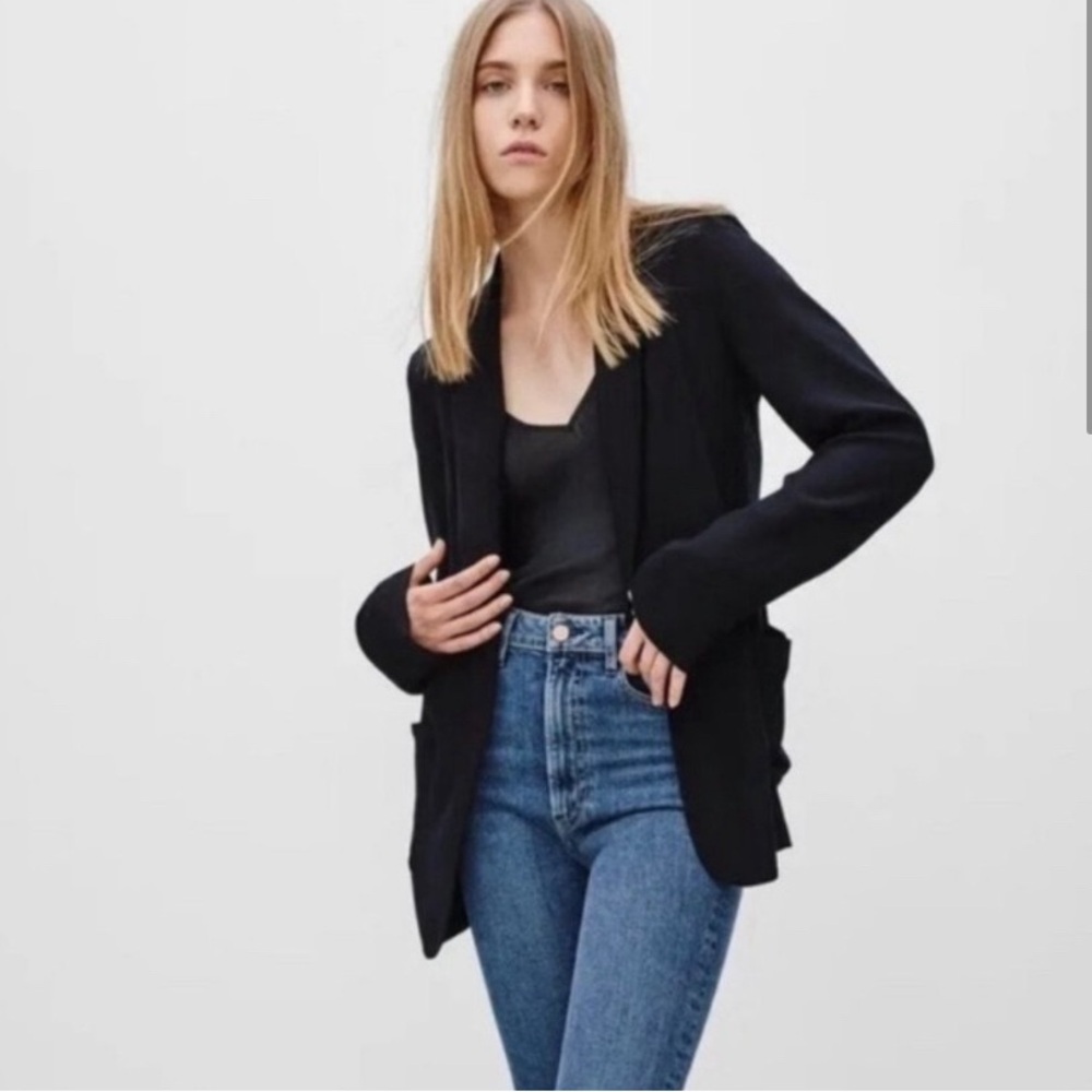 E Aritzia Talula 4 Solid Black Kent Lightweight Open Front Blazer Jacket - Picture 2 of 7